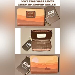 NWT! LOUNGEFLY BIG STAR WARS LANDS JAKKU ZIP AROUND WALLET! 6 CC, 2 $ SLOTS!